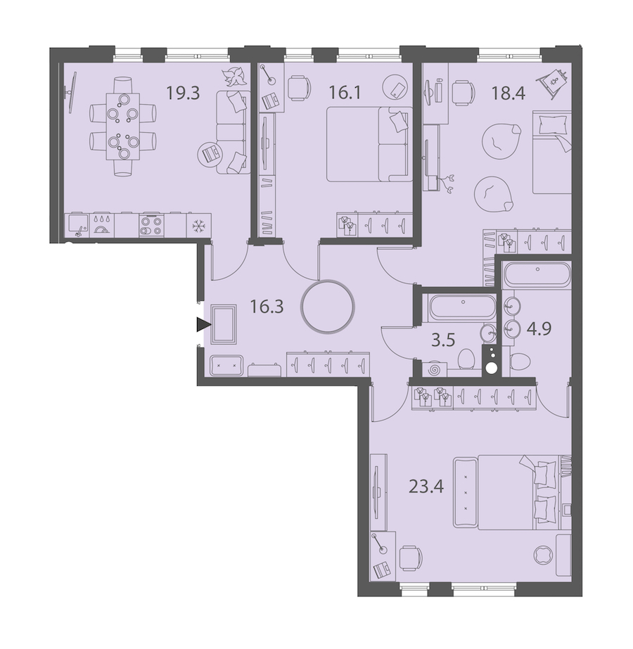 3-комнатная квартира 101.9 м², 3/10 эт., ЖК «DOMINO Premium»